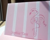 Pink Candy Stripe Flamingo Stationery Set of 10 notecards and envelopes