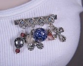 Lampwork Glass Brooch - Butterfly and Cross - Silvertone Pewter (PB-08)