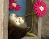 Baby Birds - Needle Felted Shadow Box Scene