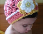 Pink white w/yellow hat baby to toddler