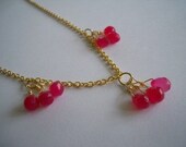 Simple Fuschia Briolettes and Gold Necklace
