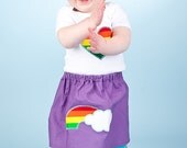 Fluffy Cloud at the END of the RAINBOW--appliqued skirt and warmer set--available in pink, red, blue or purple--sizes 6mos thru girls 9/10