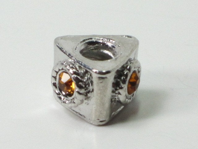 Pandora Style Charm - Triangle with Brown Inlaid Crystals - Threaded - b1