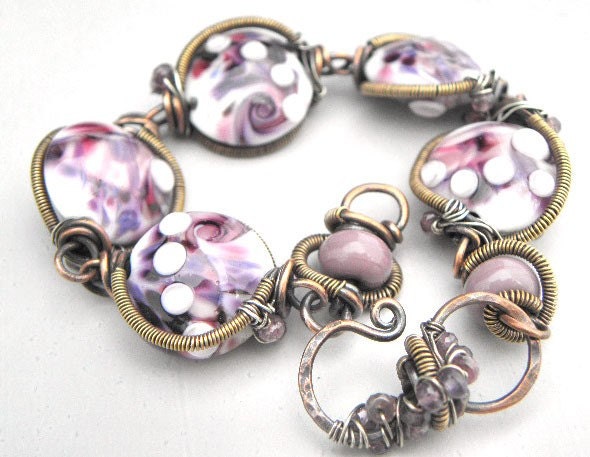 Lilac Rain, Mixed Metal, Shade Amethyst, and Lampwork bracelet, ThePurpleLilyDesigns