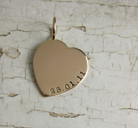 Handstamped Solid 14k Rose Gold Heart Pendant