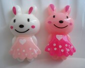 2 Pcs - Best Friend Bunnies Bright Pink and White Cabochons