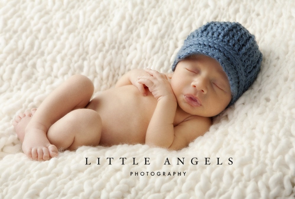 Baby Boy Blue Newsboy Hat Crochet Pattern (438)
