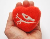 Felted Soap Orange Heart with a Bird on the Branch (Love Spell)