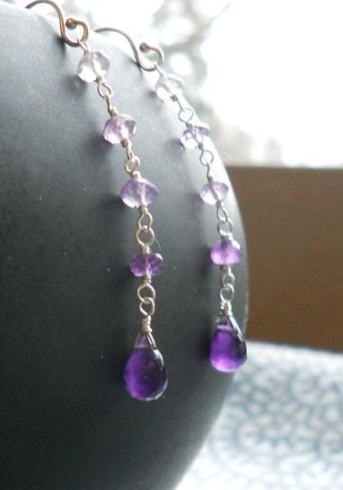 Shaded Amethyst and Sterling Silver Dangle Earrings Februrary Birthstone