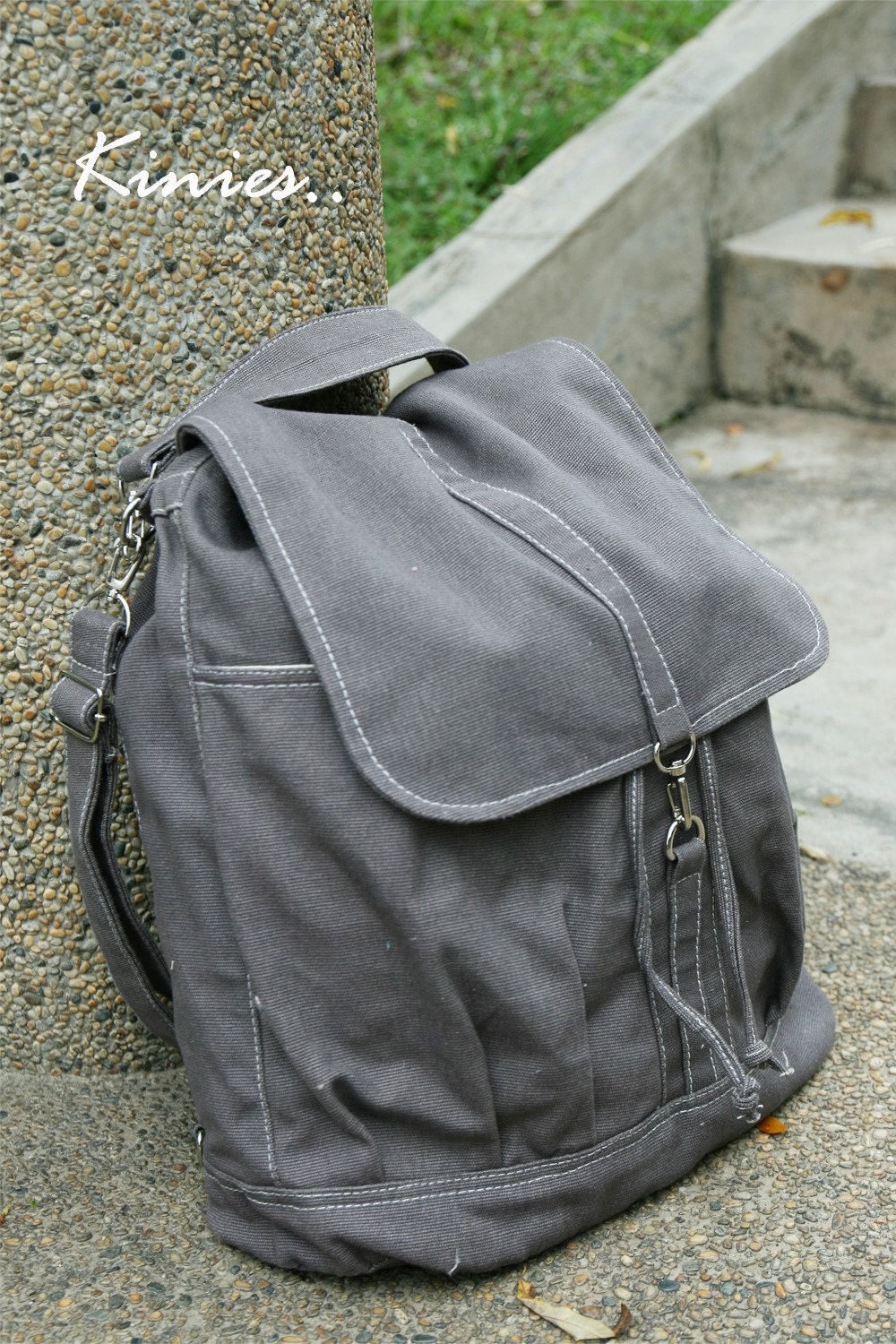 Back Pack Sale with 25% Off  - KINIES BACK in Gray - Backpack / Cross body Messenger / Shoulder bag
