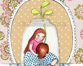 Little girl garden art print, "Two Little Sprouts"