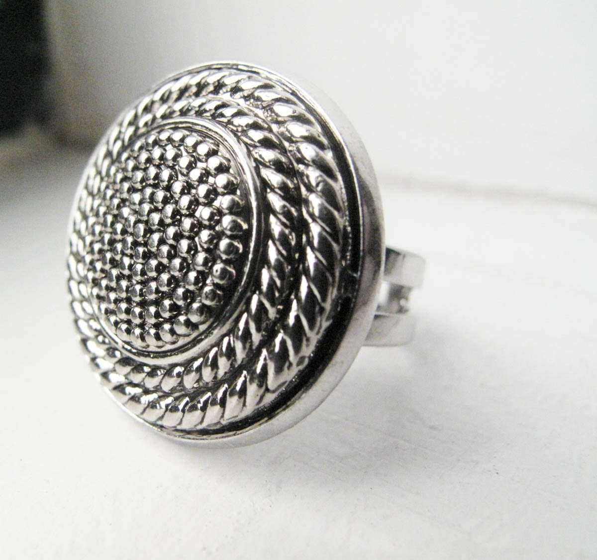 Large Silver Rope Ring - Adjustable Silver Band - Twist and Shout
