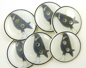 Handmade Buttons.  6 Primitive Crow Buttons.  Sewing Buttons.