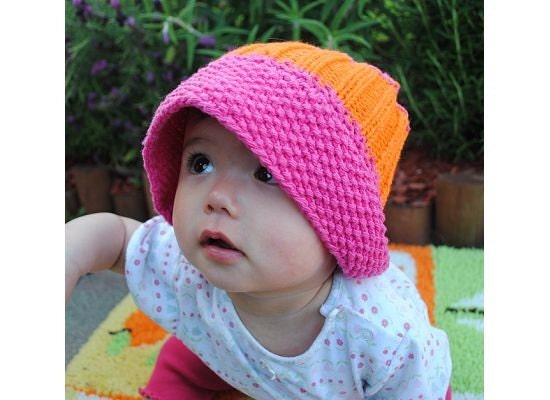 Baby Girl Cotton Knit Pink and Orange Bucket Hat