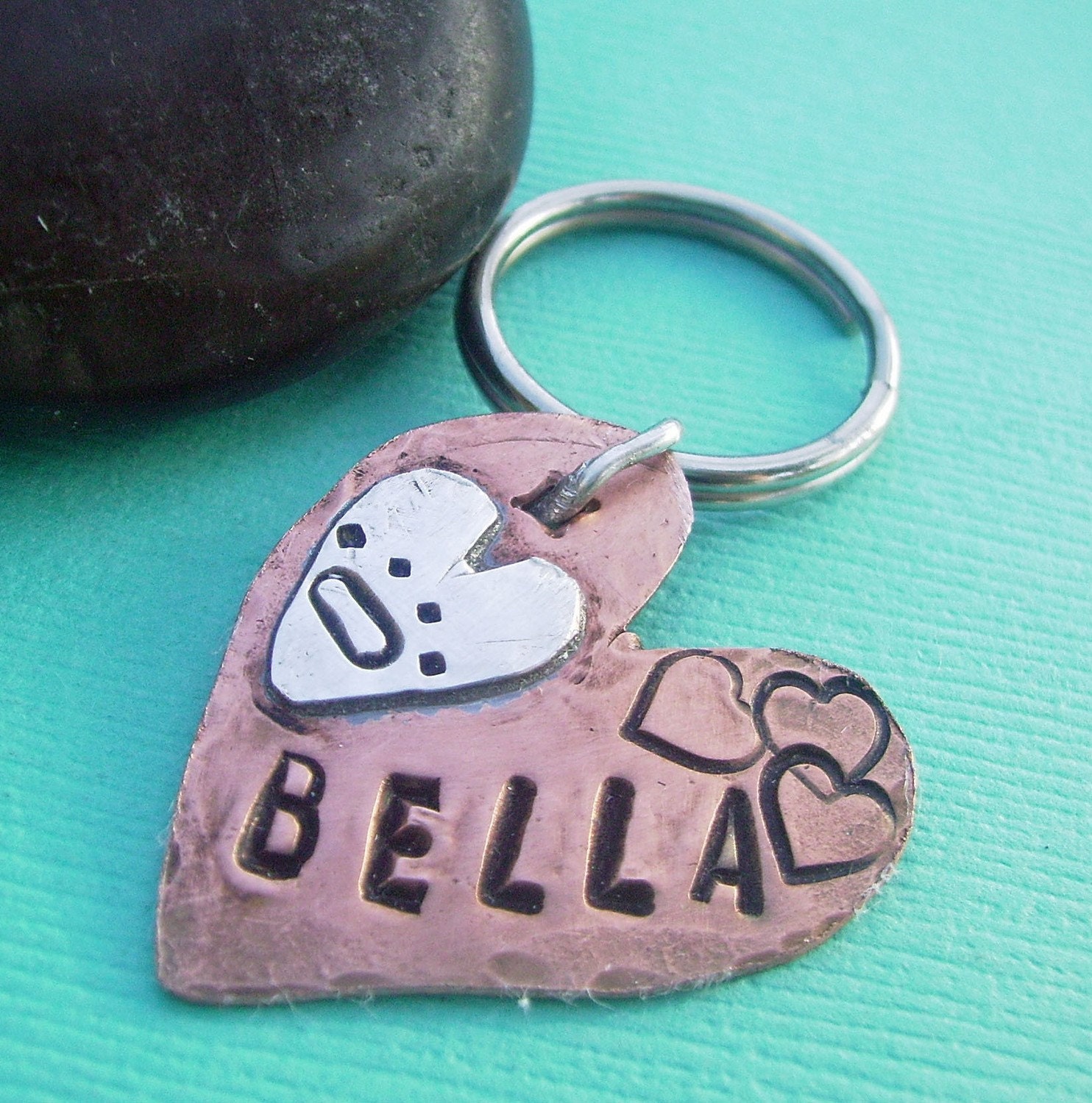 HEARTS and HUGS Pet Id Tag - hand stamped antiqued copper and sterling silver - custom personalized for your furry friend