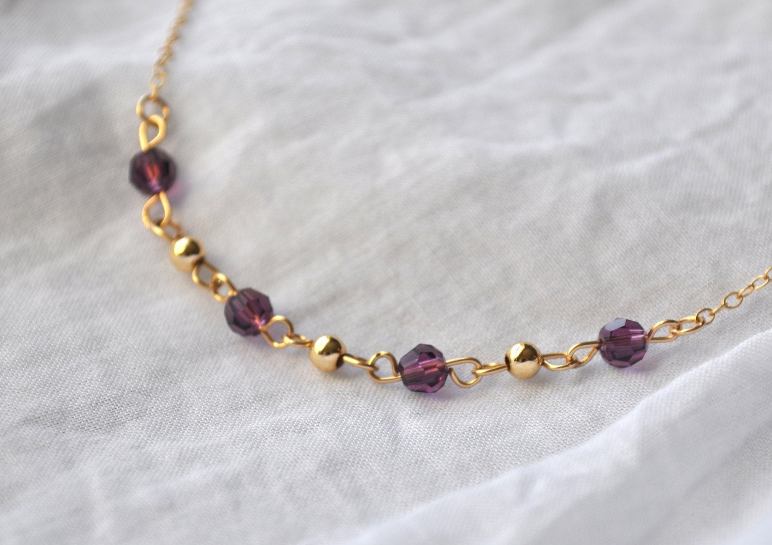 Sale - Wish necklace - beaded amethyst purple crystal gold filled - dainty simple jewelry - adencreations