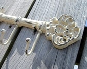 Key Rack / Shabby Skeleton Key Rail in Creamy White French Cottage Style