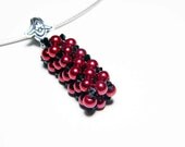 Red Glass Pearl Pendant Jet Swarovski Crystal Beadweaving Sterling Silver - "Morgana's Fire"