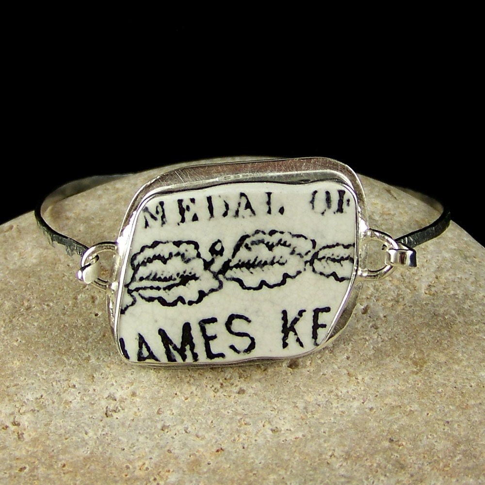 Custom Made Bezel Set Sterling Silver Bracelet Your Sea Glass Pottery or Seashell