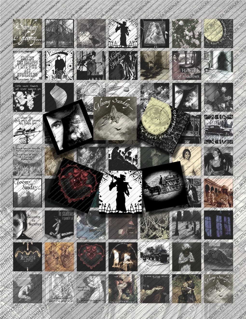 Gothic Collage hearse  funeral scrapbooking 1 inch tile square printable digital collage sheet  Gloomy Sunday