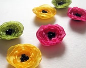 Poppy Fabric Applique - 6 Handmade Mini Poppy Flowers in Green, Yellow and Fuchsia