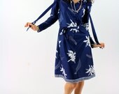 80s vintage slinky blue day dress/ small to medium