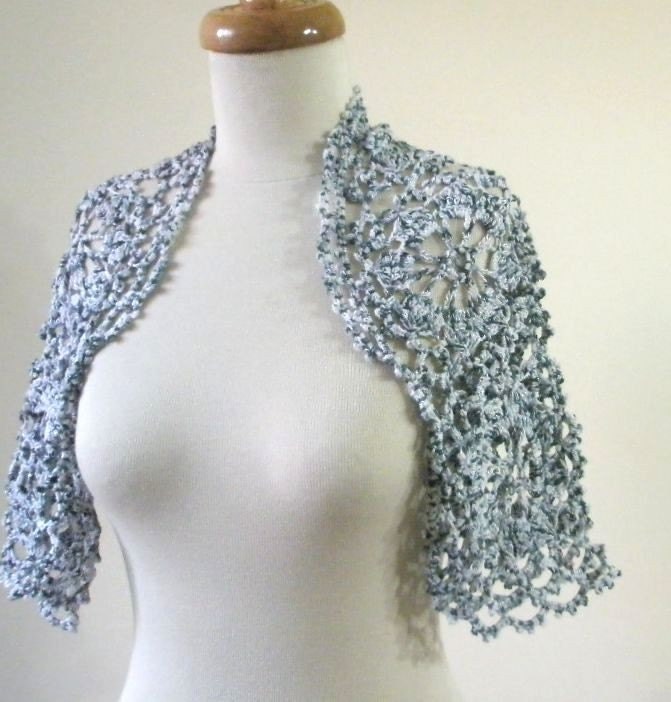 SALE Lace Shrug Grey White Crochet  Handmade Shrug Elegant Bolero