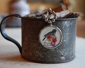 Reversible Bird Print with Real Dried Flowers Necklace