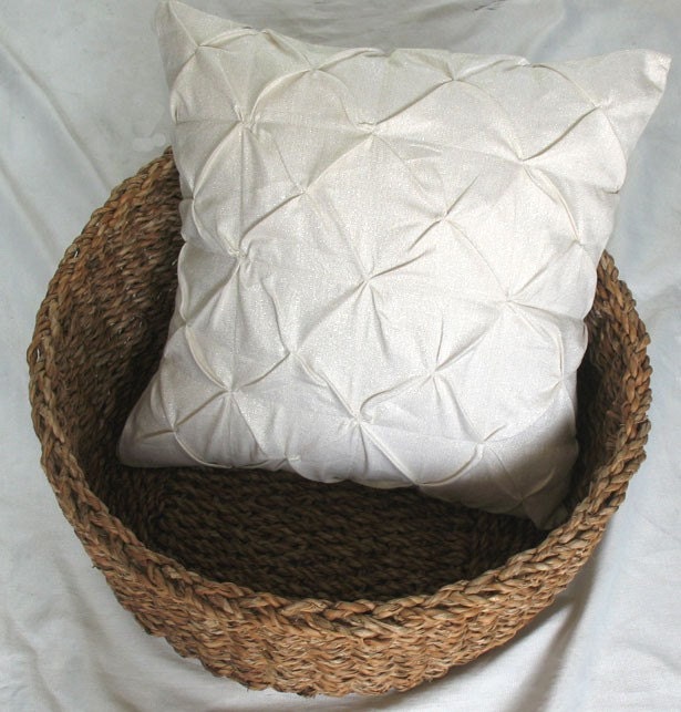 off white linen pin tuck euro pillow sham with dull gold highlights - Set of 2 pieces