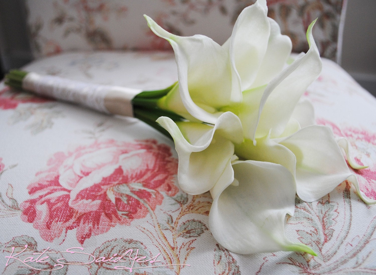Champagne Lace and Pearl Cream Calla Lily Real Touch Wedding Bouquet