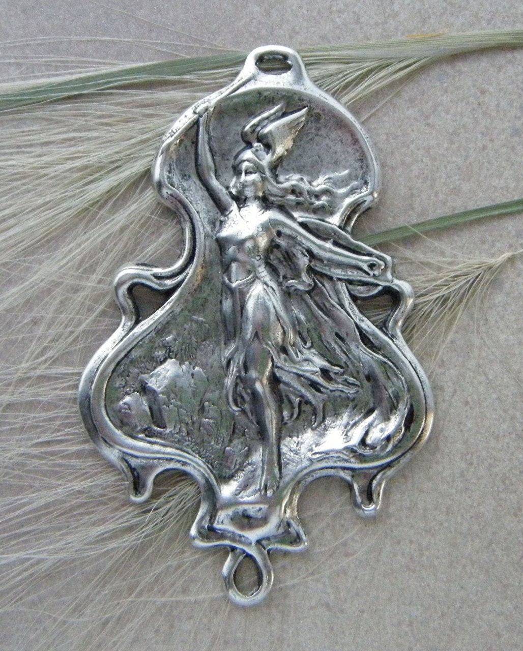 1 - Warrior Goddess Connector Antique Silver Finish - Jewelry Findings - Stamping (D)