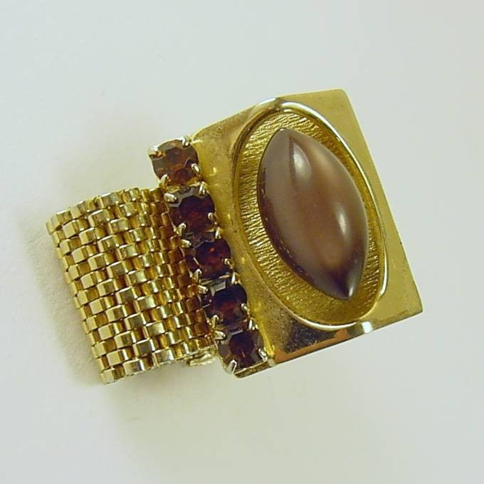 Topaz Moonglow & Rhinestone Cufflinks Cuff Links Mad Men Vintage 1960s Jewelry