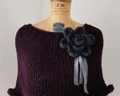 The Ruffle knit capelet Deep Plum. Charcoal Grey.