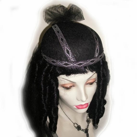 Black Gothic Renaissance SCA Hat Headpiece with Long Veil