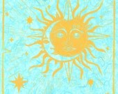 Sun and Moon Faces - Original Linocut Print