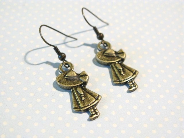 Antique Brass Dolly Dolls Earrings