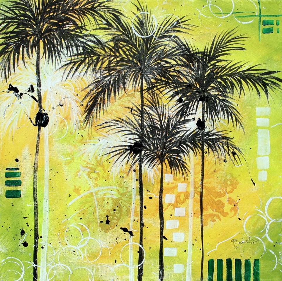 Original Contemporary Painting Tropical Palm Tree Landscape Art MADART 24x24 - Summer Time in the Tropics