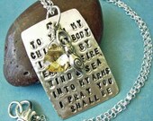 Fertility Goddess Scriptz - Hand Stamped Poem Charm Necklace with Briolette and Goddess Charm Dangle READY TO SHIP