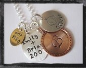 Hand Stamped Necklace - Personalized Mixed Metal Family Charm Jewelry - Initial Baby Kids Parent Tags
