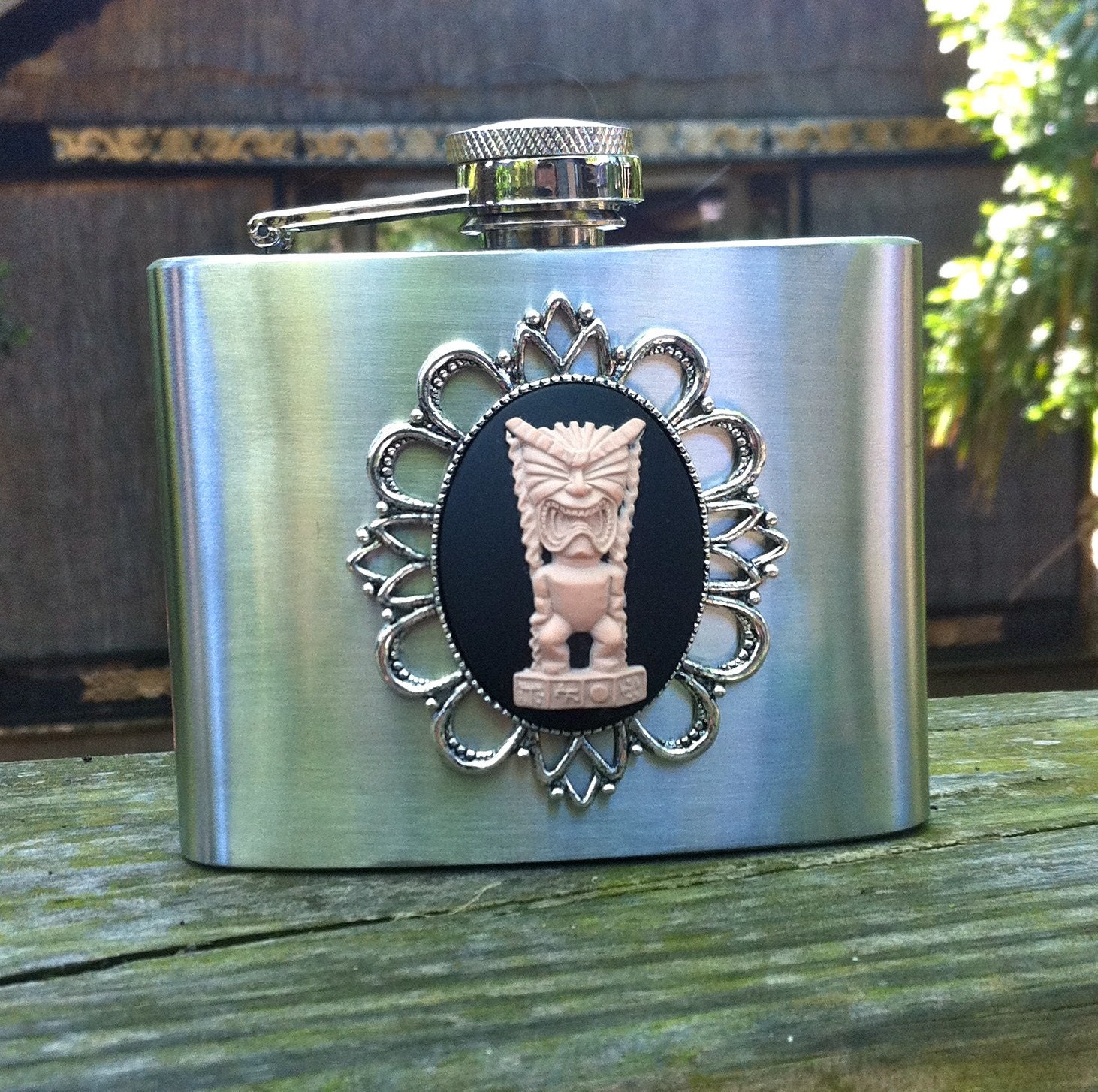 Stainless Steel 4oz Flask, "Ku"