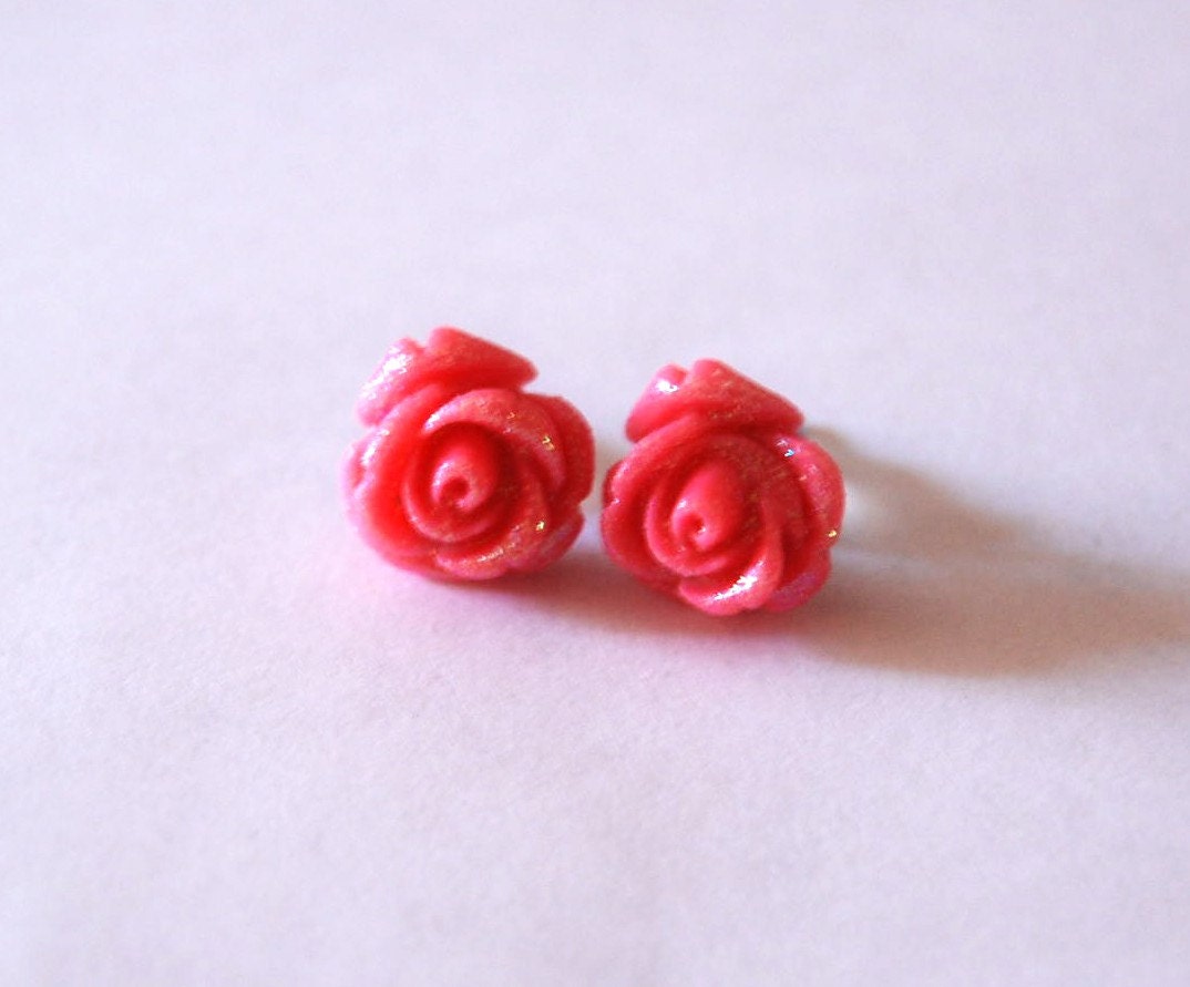 Salmon Romantic Rose Earrings