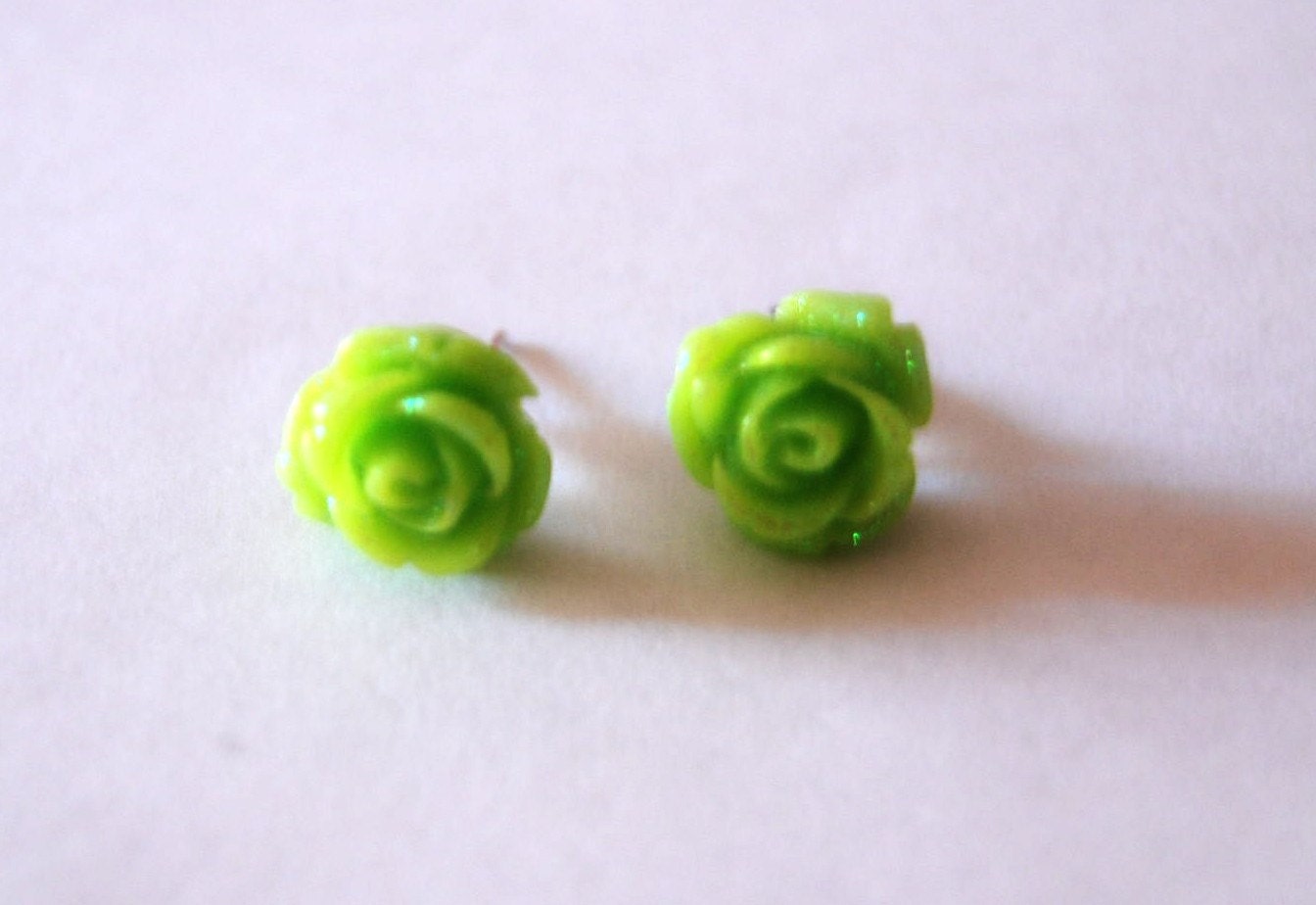 Lime Green Romantic Rose Earrings