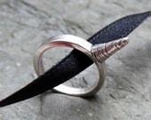 Fantasy narwhal and unicorn horn ring - artisan metalsmith - recycled sterling silver - oxidized - ready to ship - Size 7