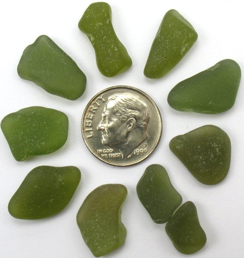 10 Olive Green Sea Glass Gems
