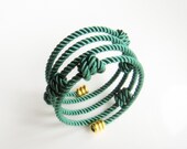 Cord  green  wrap bracelet with knots and memory wire wrap