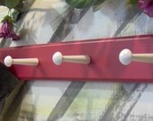 Red with white solid wood 5 peg for coats, hats and garments