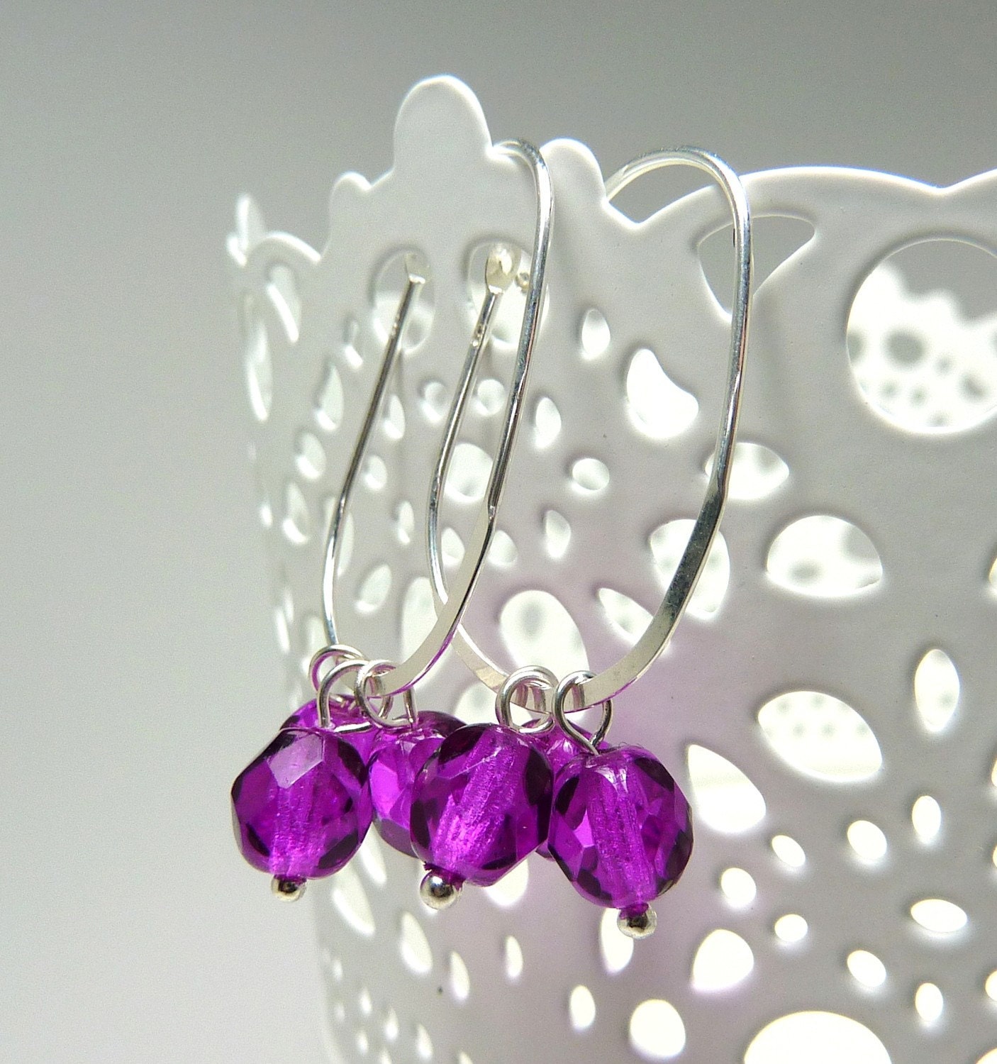 Rosy Earrings - Orchid Czech Glass & Sterling Silver