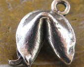 6 Antique Silver fortune Cookie Charms Jewelry Findings 1060