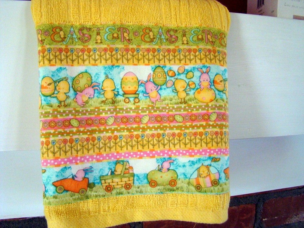 Sunshine Yellow Easter Kitchen Towel with Fabric applique