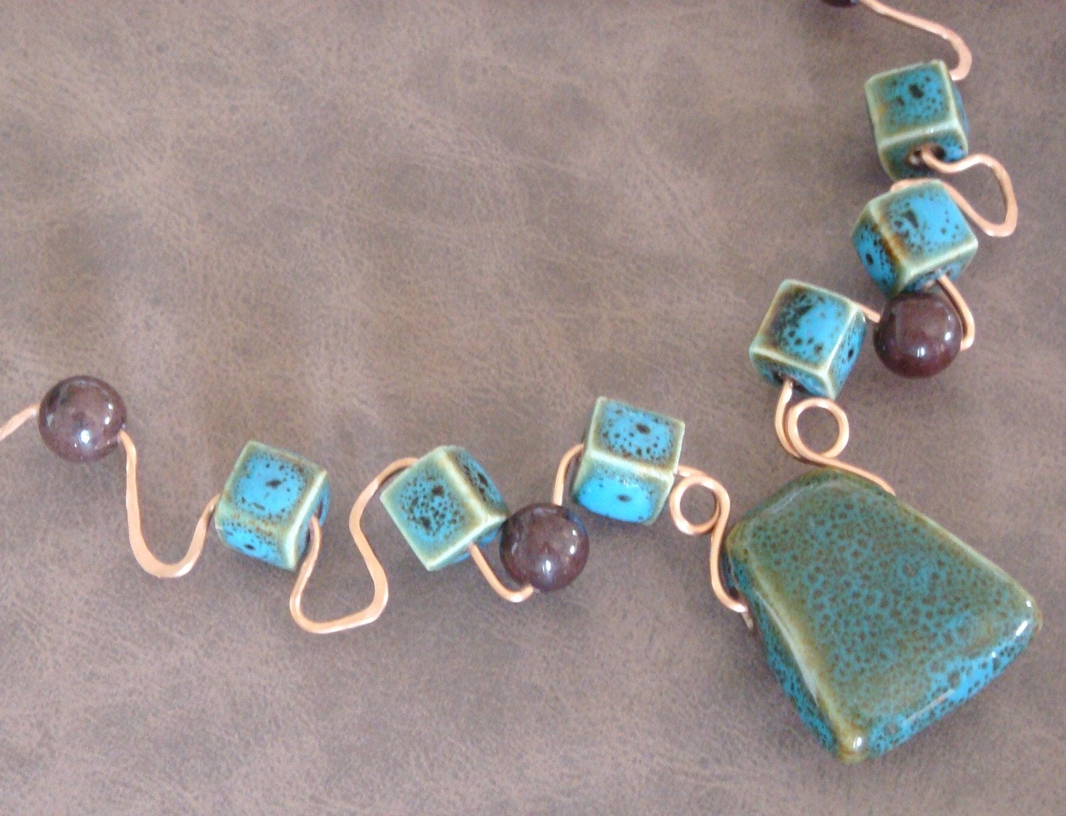 Copper and Turquoise Sculpture Necklace